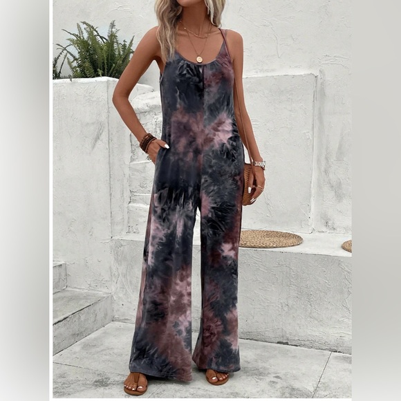 Boho Tie Dye Wide Leg Cami Jumpsuit M - Picture 4 of 8